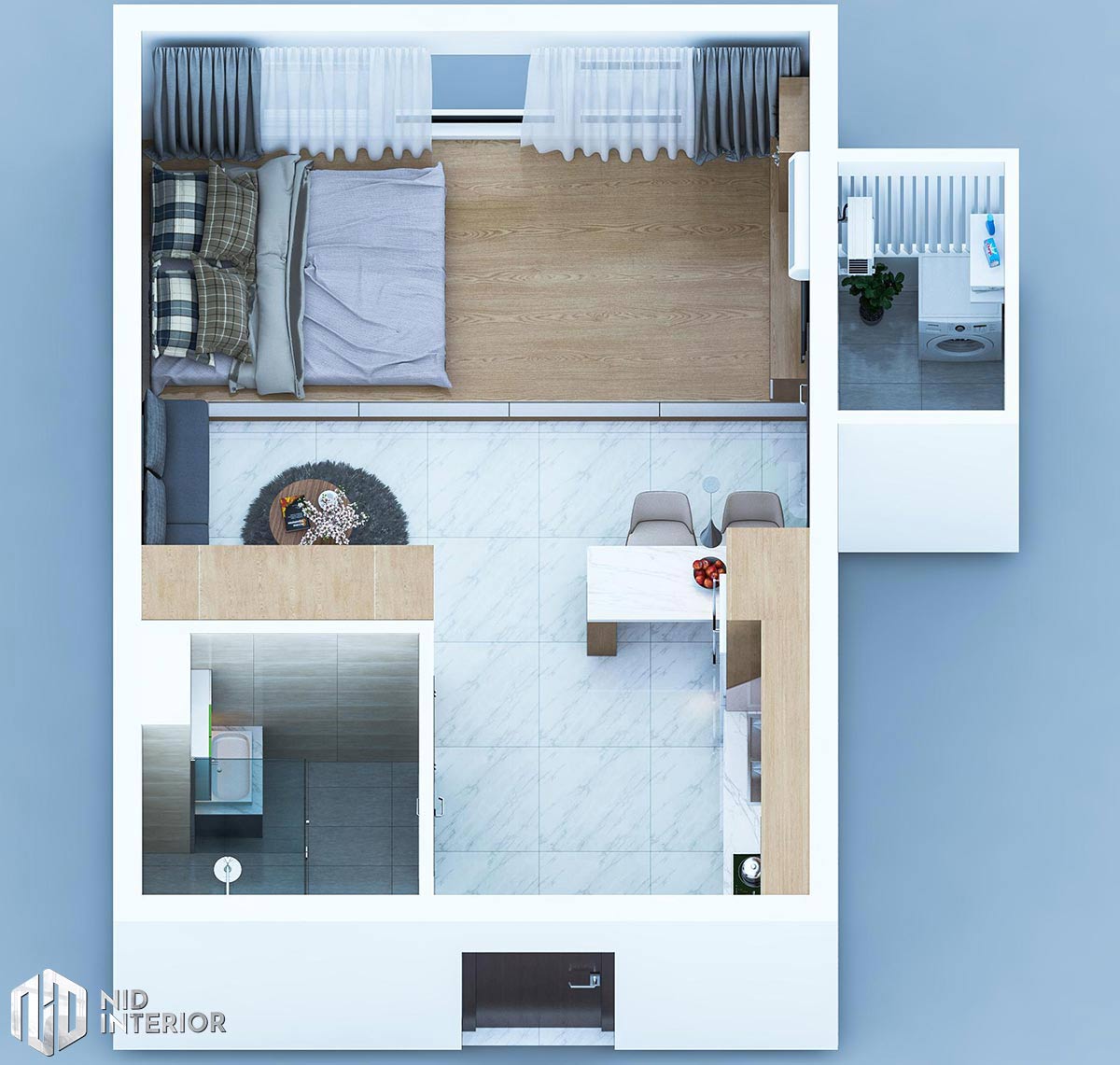 Thiết kế nội thất căn hộ 1 phòng ngủ - Mặt bằng