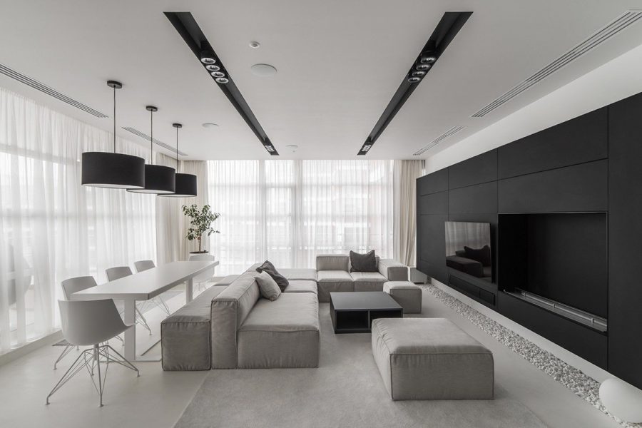 thiết kế căn hộ 120m2 với phòng khách và phòng ăn được kết hợp chung trong một không gian